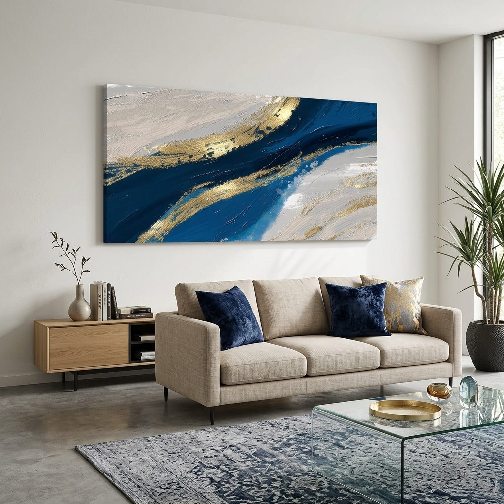 Gray-blue and gold Abstraction Canvas Wall Art Print