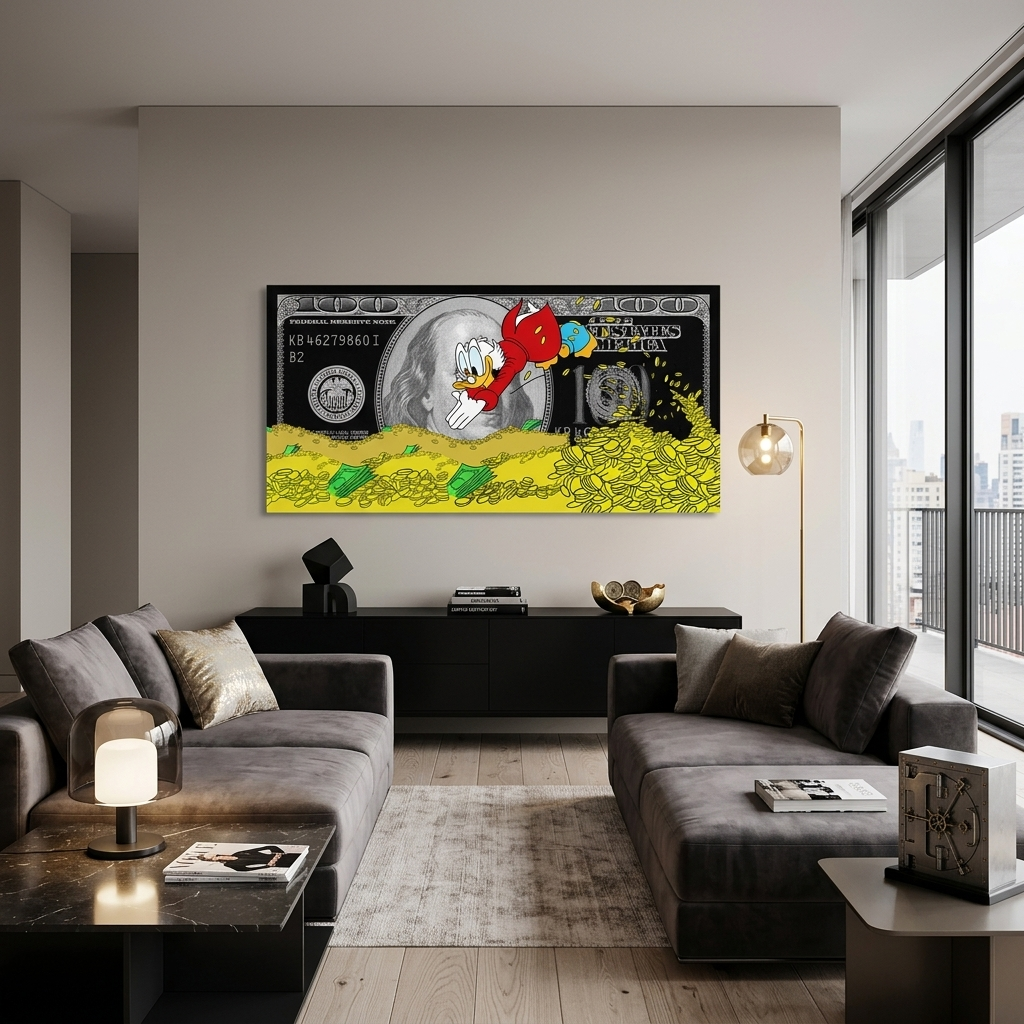 Scrooge coins and the black dollar Inspirational Canvas Wall Art Print