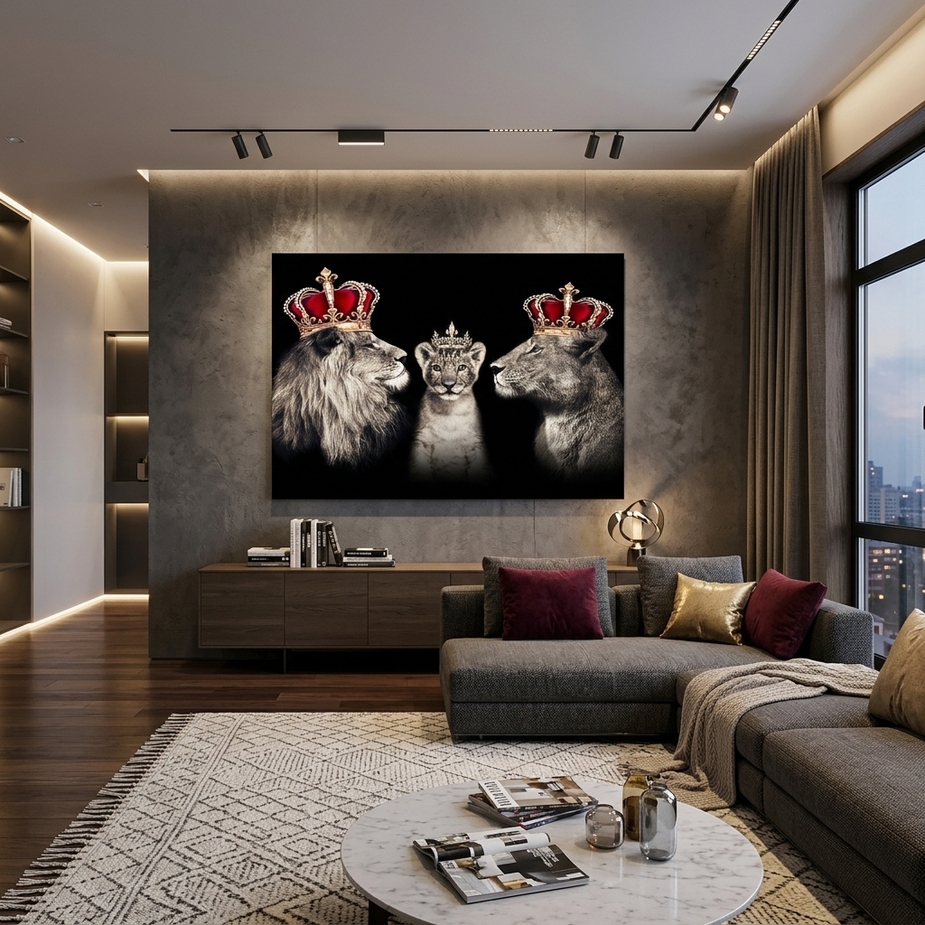 The royal family of lions Canvas Wall Art Print