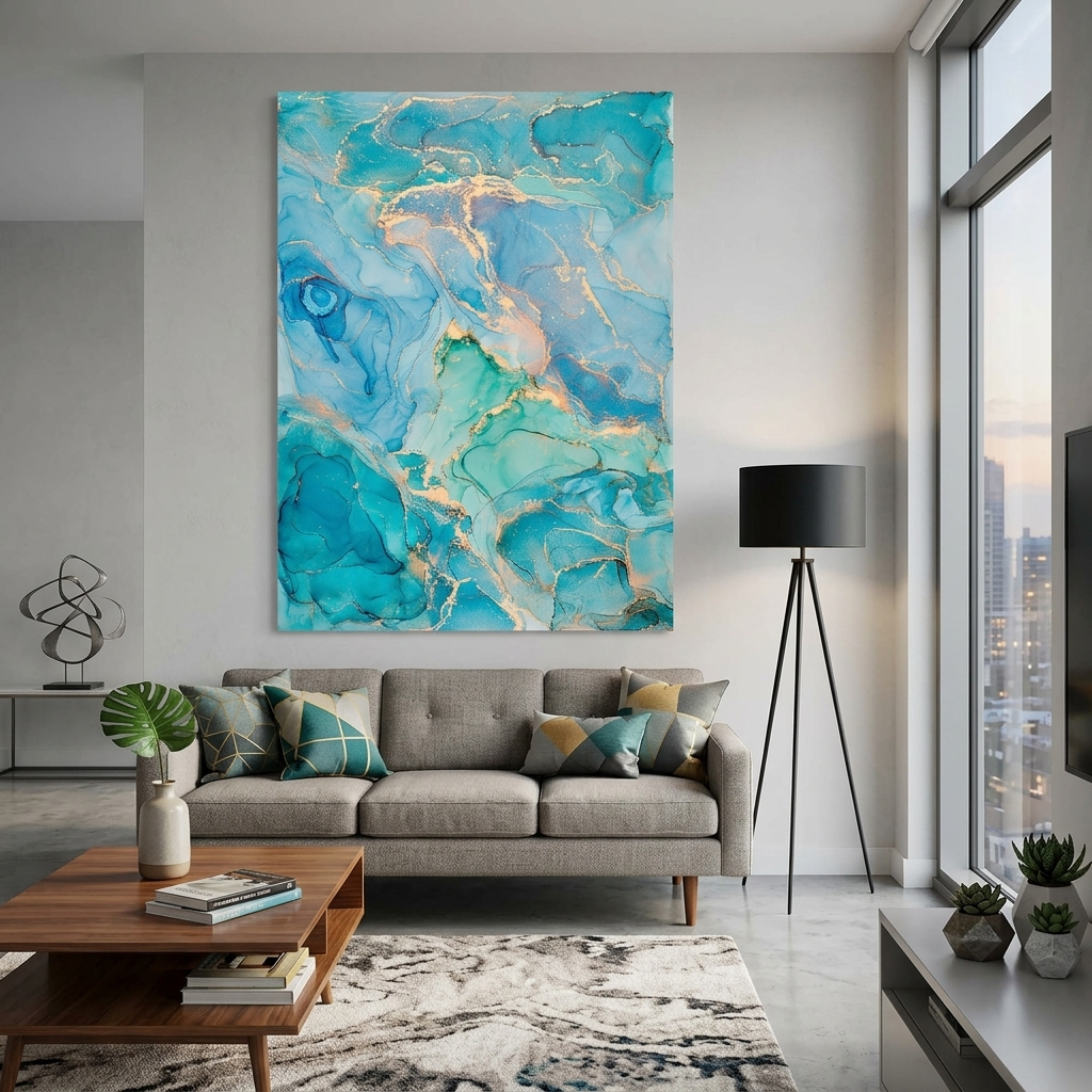 Turquoise-gold Abstraction Canvas Wall Art Print