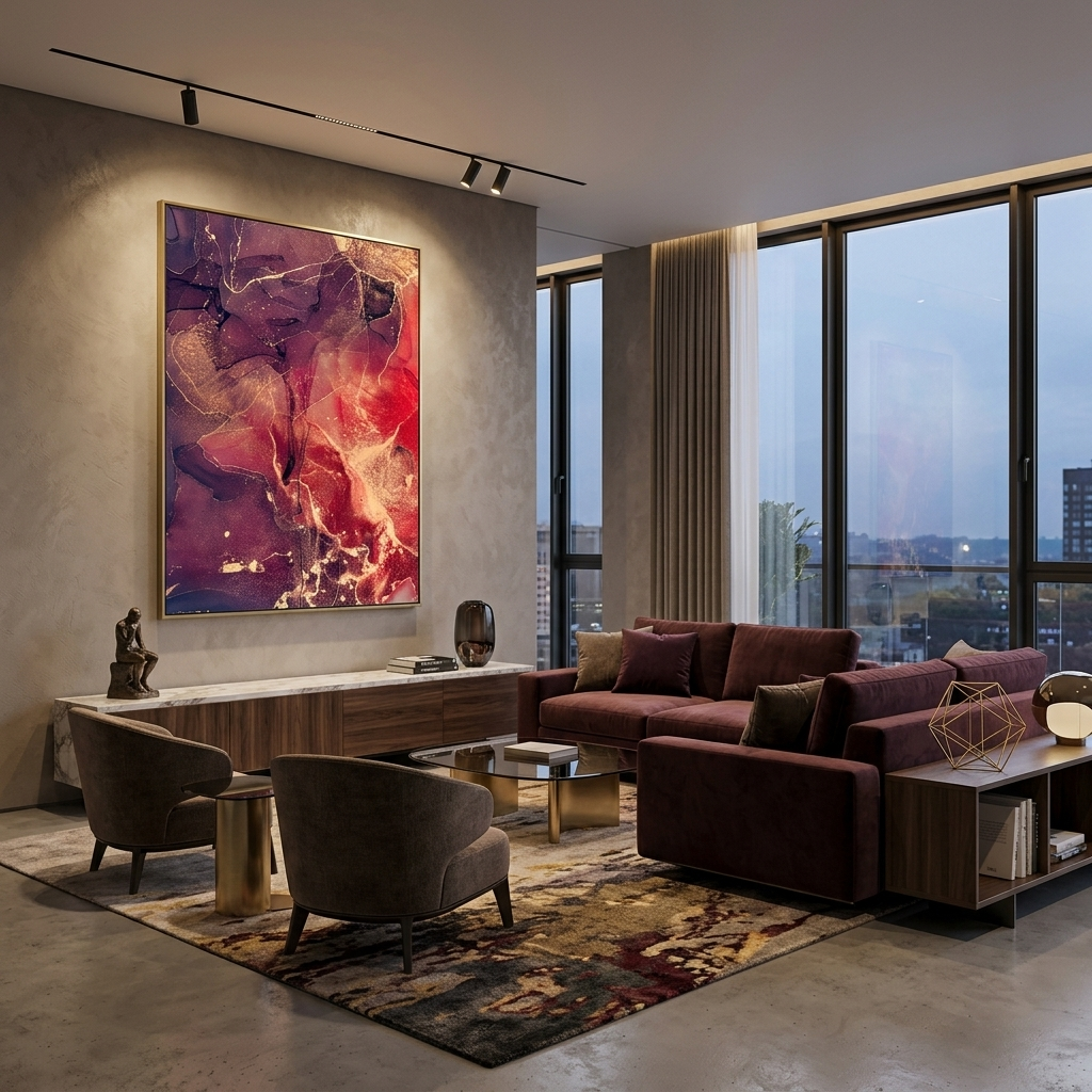 Dark purple abstract with red hues Abstraction Canvas Wall Art Print