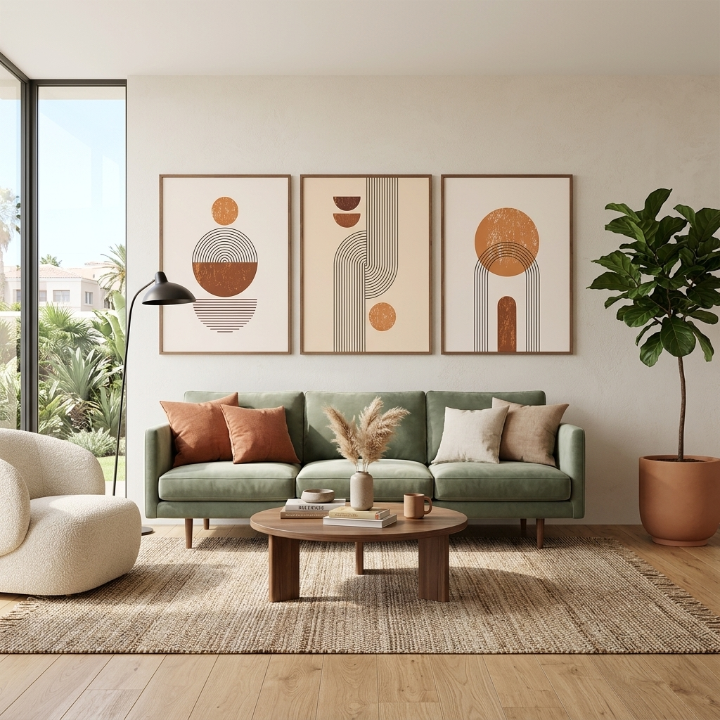 Modular beige and mustard figures Multi Panel Canvas Wall Art Print