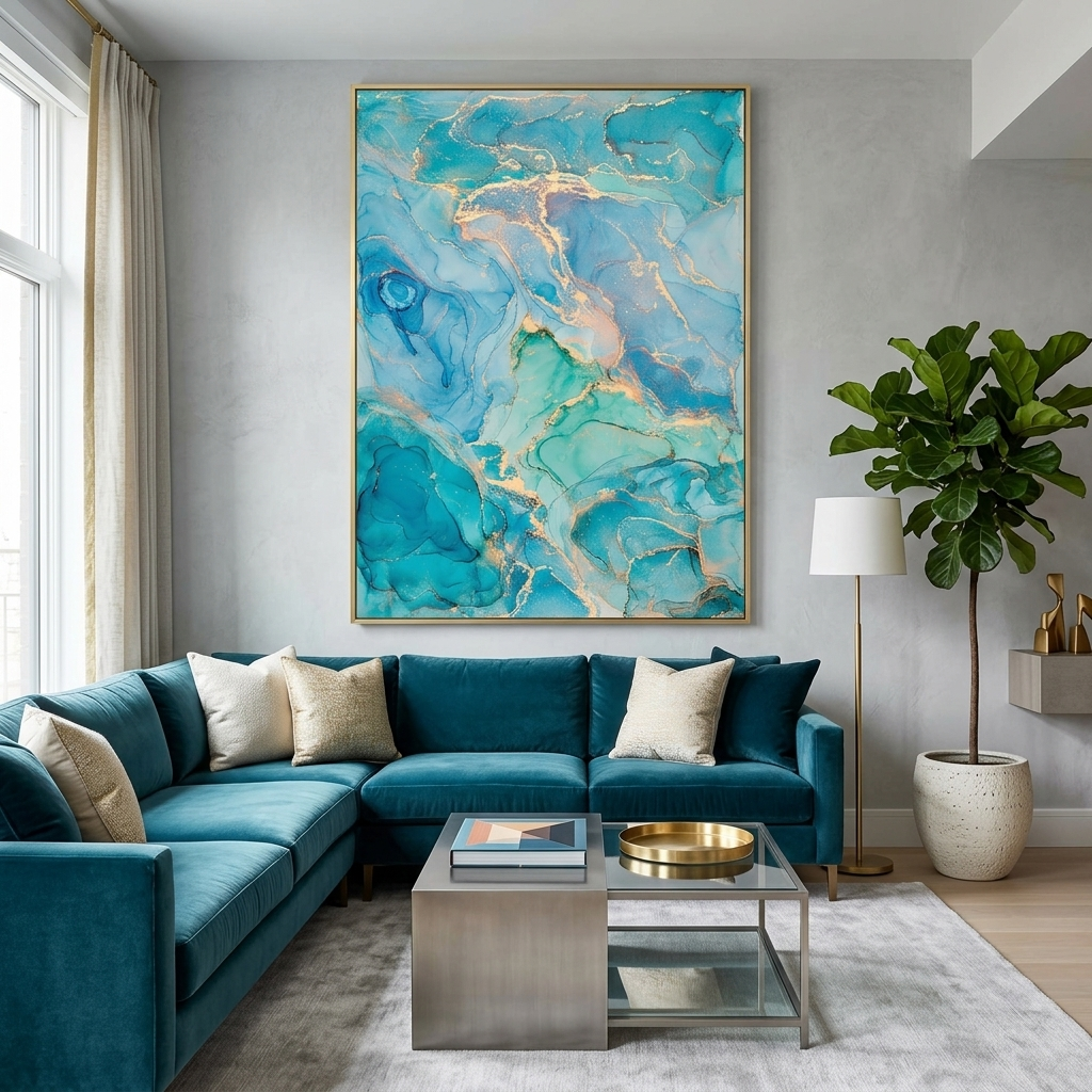 Turquoise-gold Abstraction Canvas Wall Art Print