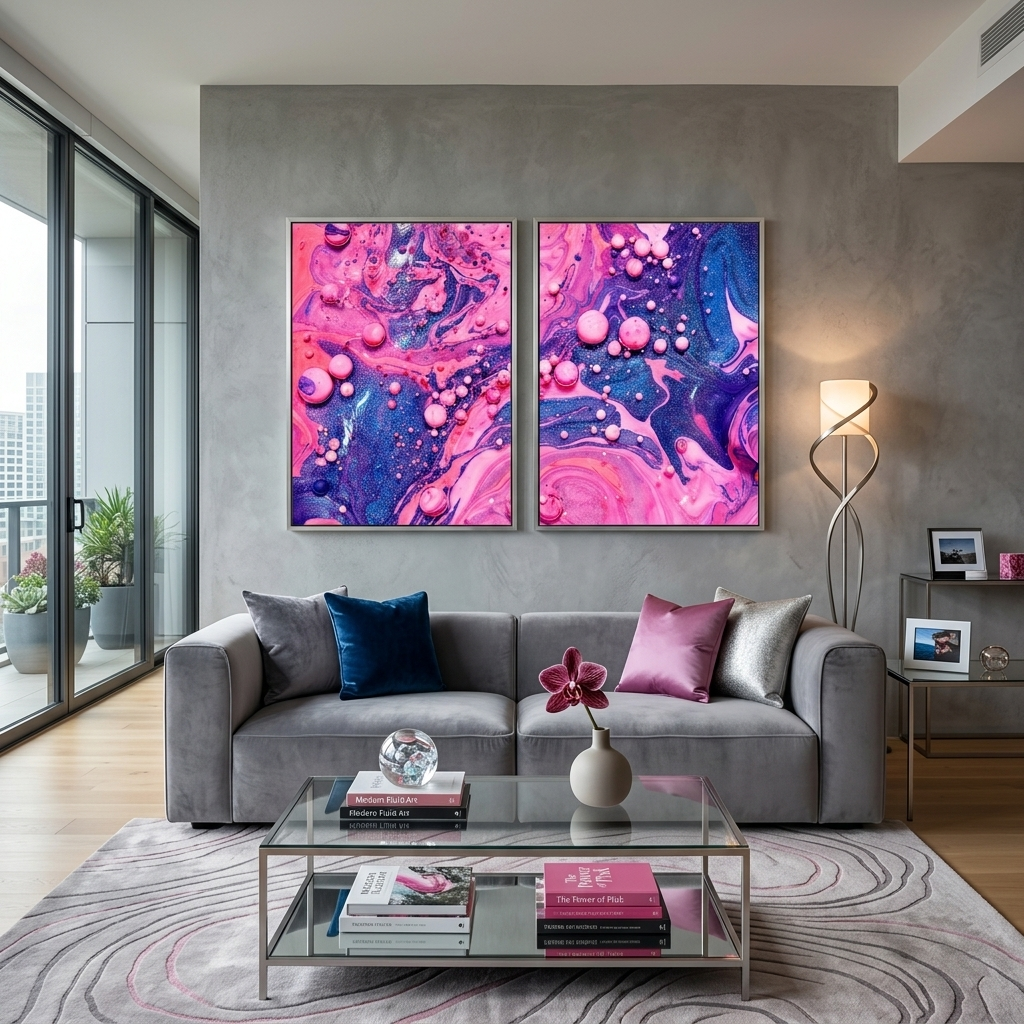 Modular pink and blue abstract Multi Panel Canvas Wall Art Print