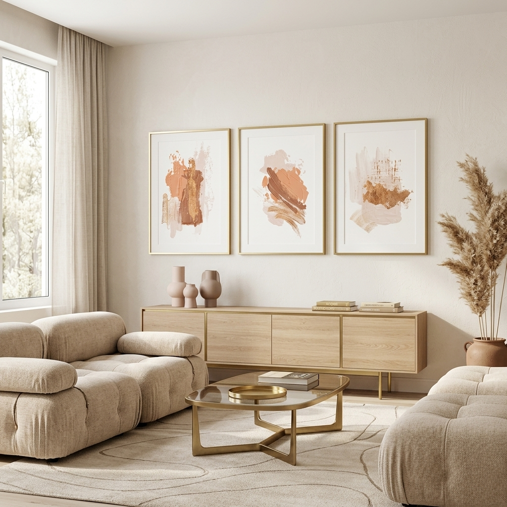 Modular beige strokes Multi Panel Canvas Wall Art Print