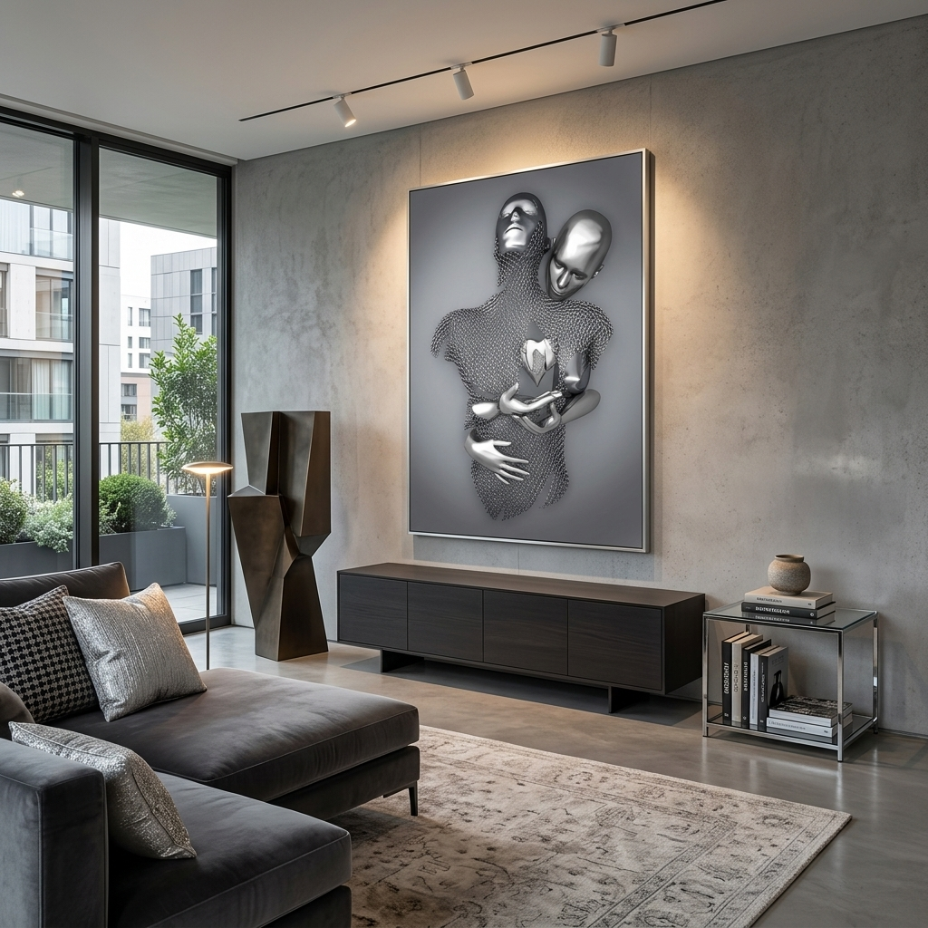 Figures of people in silver color Canvas Wall Art Print