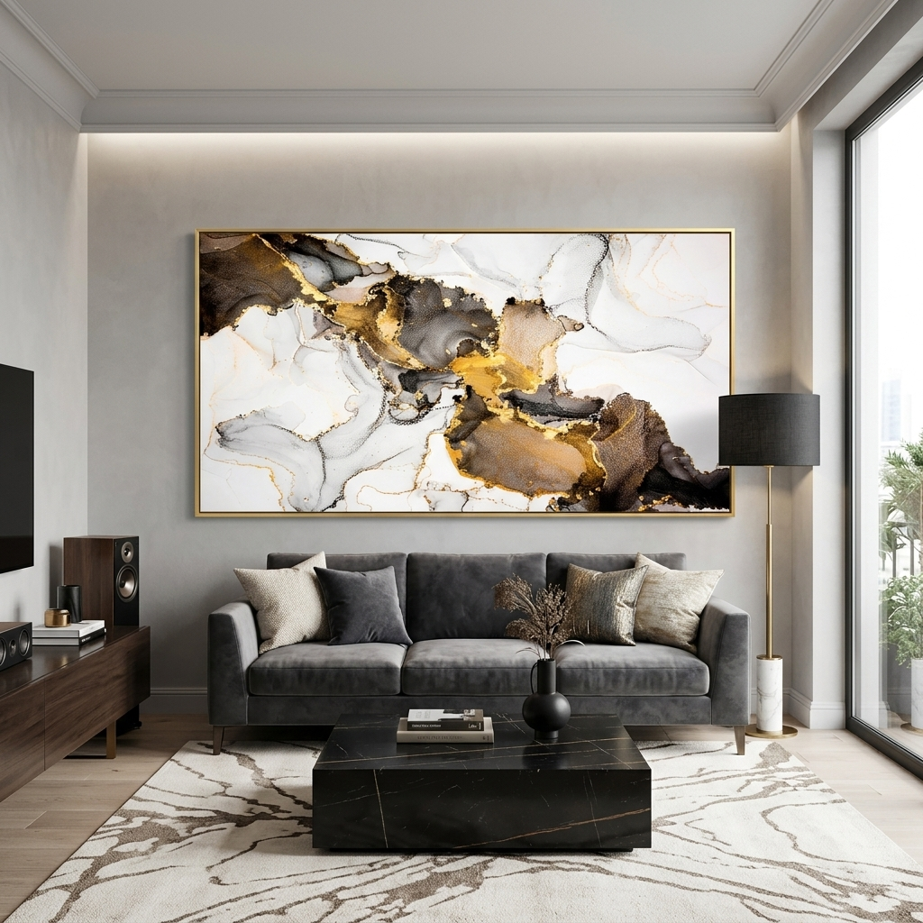 Marble abstract in brown and gold colors Abstraction Canvas Wall Art Print