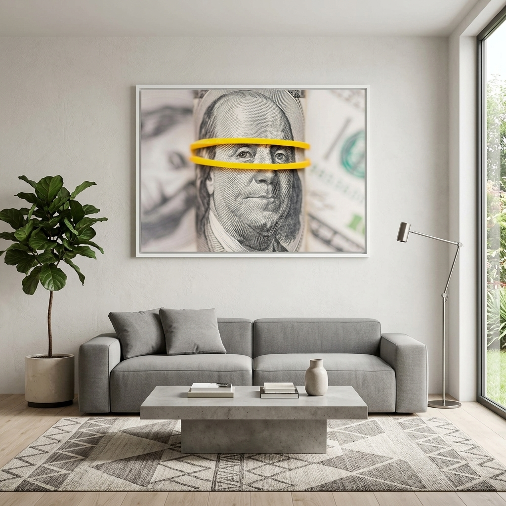 Franklin on a blurry background of dollars Inspirational Canvas Wall Art Print