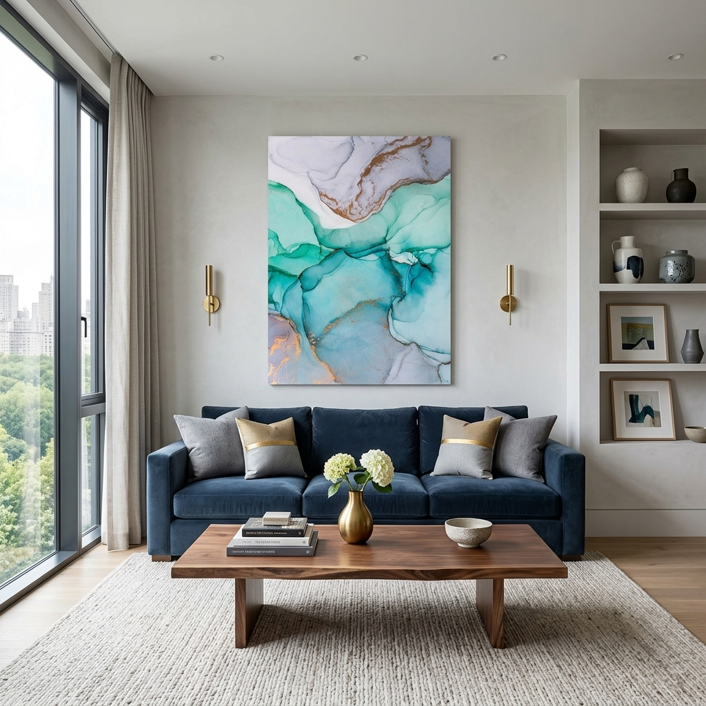Turquoise blue Abstraction Canvas Wall Art Print