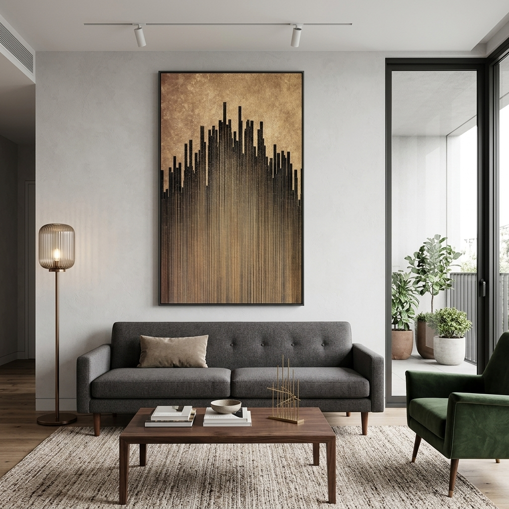 Dark vertical lines on a gold background Abstraction Canvas Wall Art Print