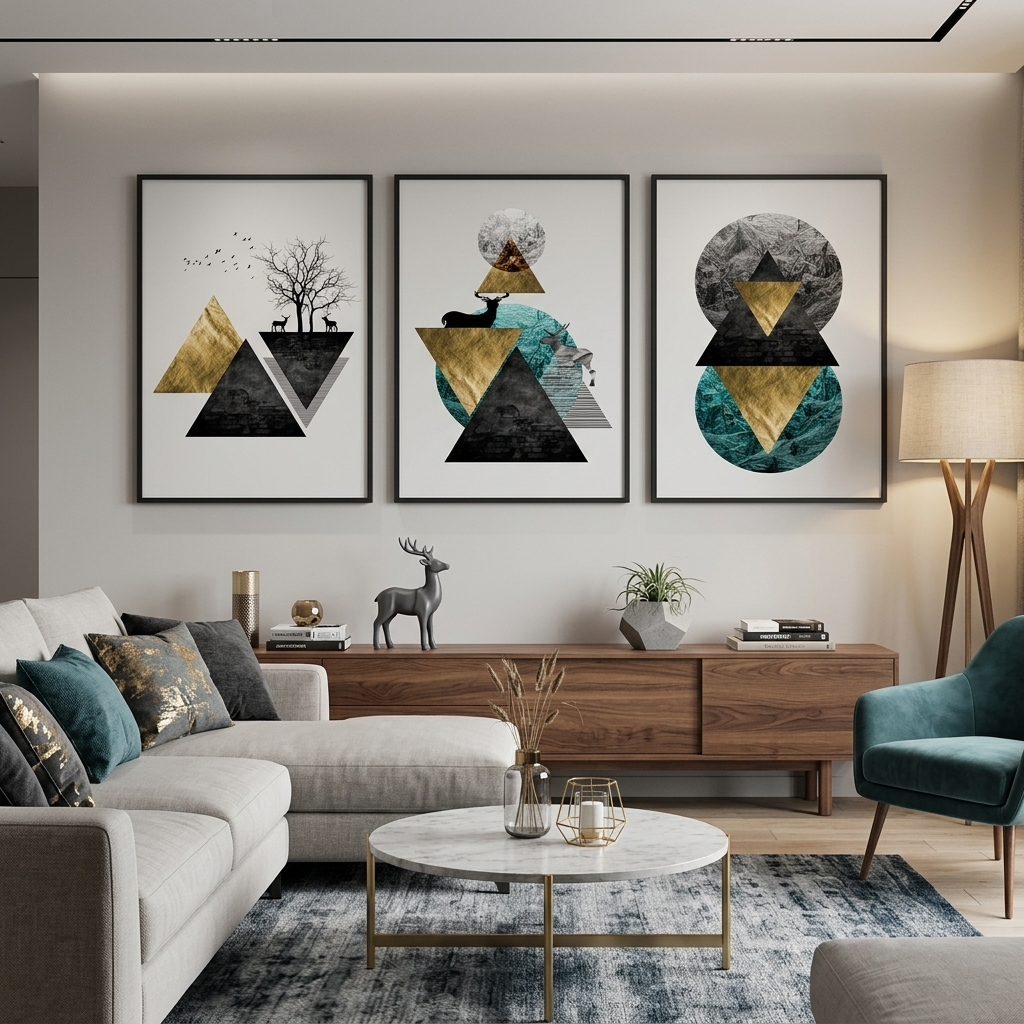 Modular abstract on white background with geometric shapes Multi Panel Canvas Wall Art Print