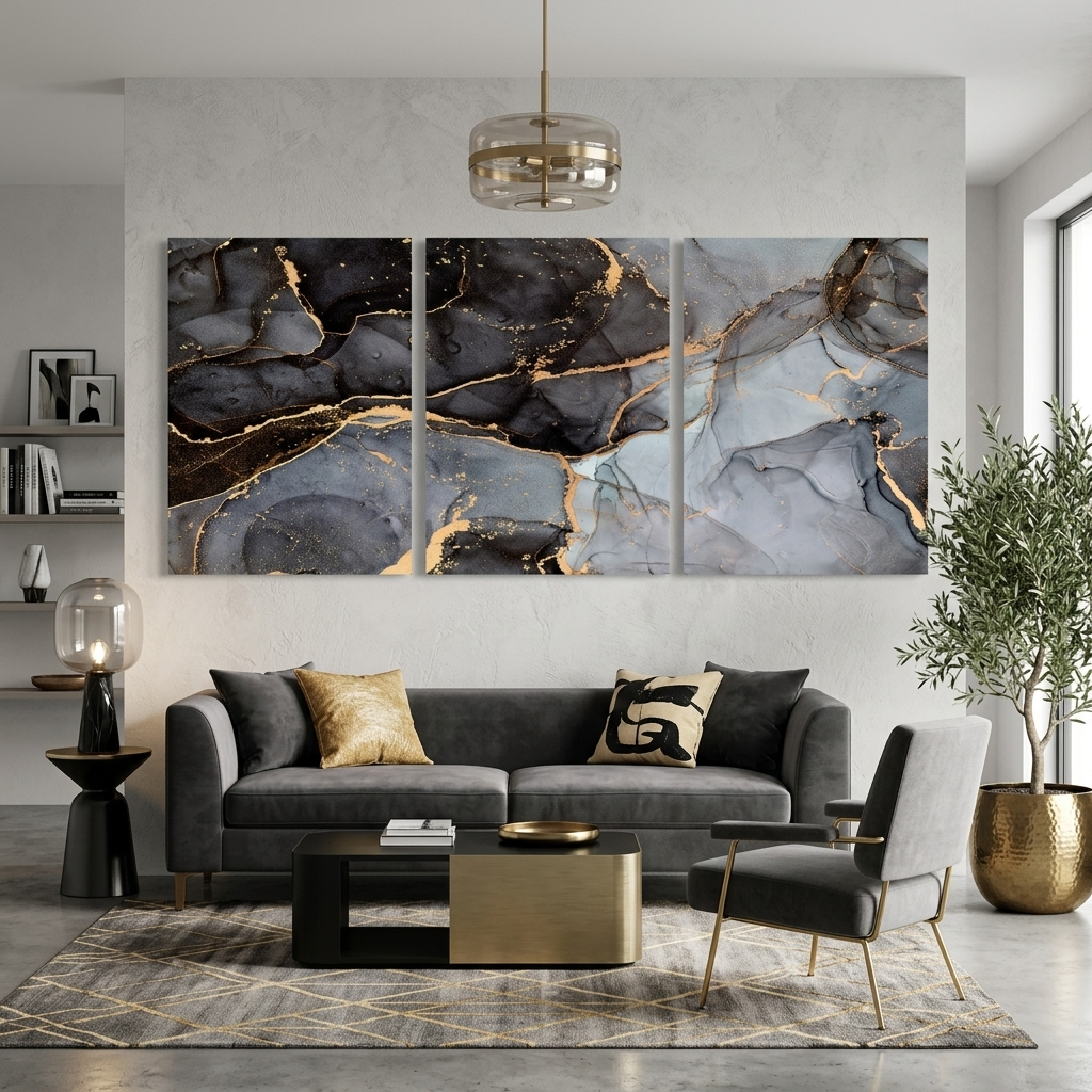 Modular gray-and-black abstract Multi Panel Canvas Wall Art Print