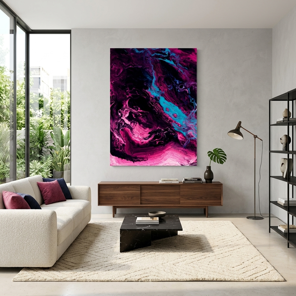 Crimson-black with blue elements Abstraction Canvas Wall Art Print