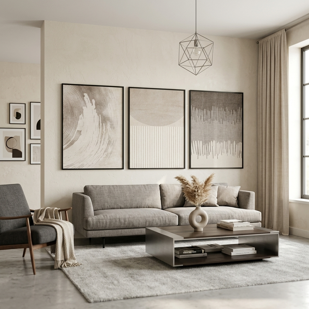 Modular abstraction in pale shades Multi Panel Canvas Wall Art Print