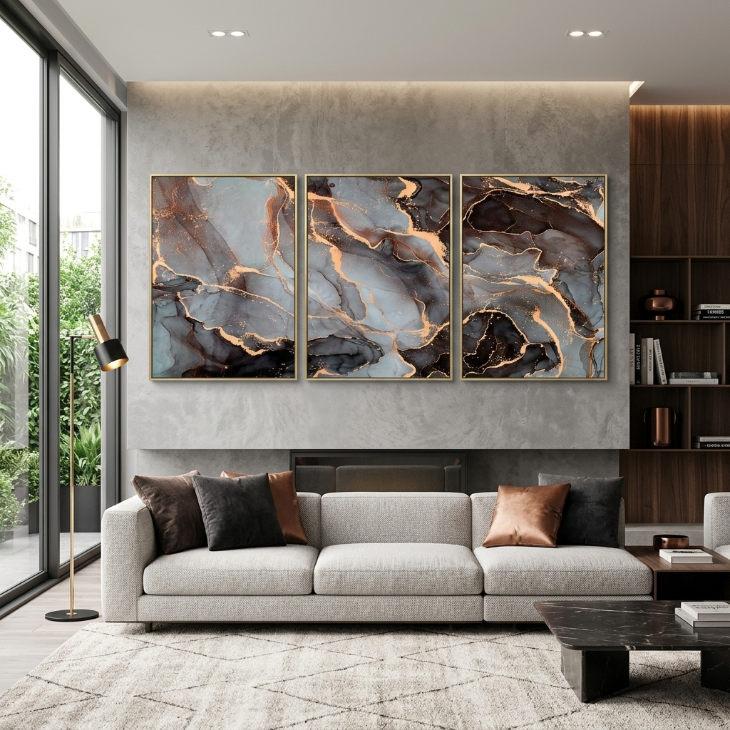 Modular gray-gold abstraction Multi Panel Canvas Wall Art Print