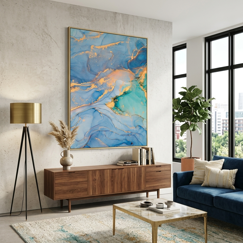 Gold and blue Abstraction Canvas Wall Art Print