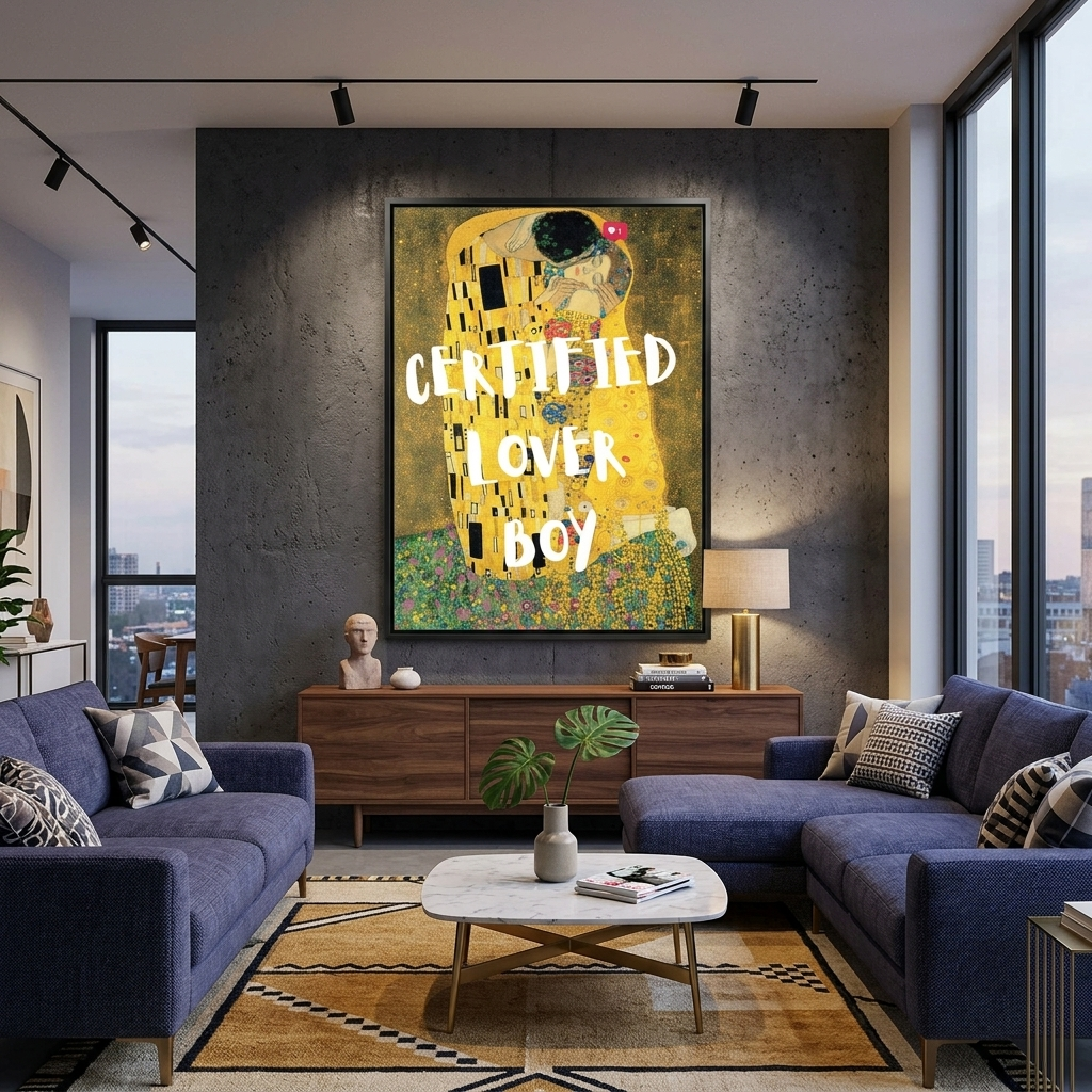 Canvas Wall Art Print The Kiss. Certified Lover Boy