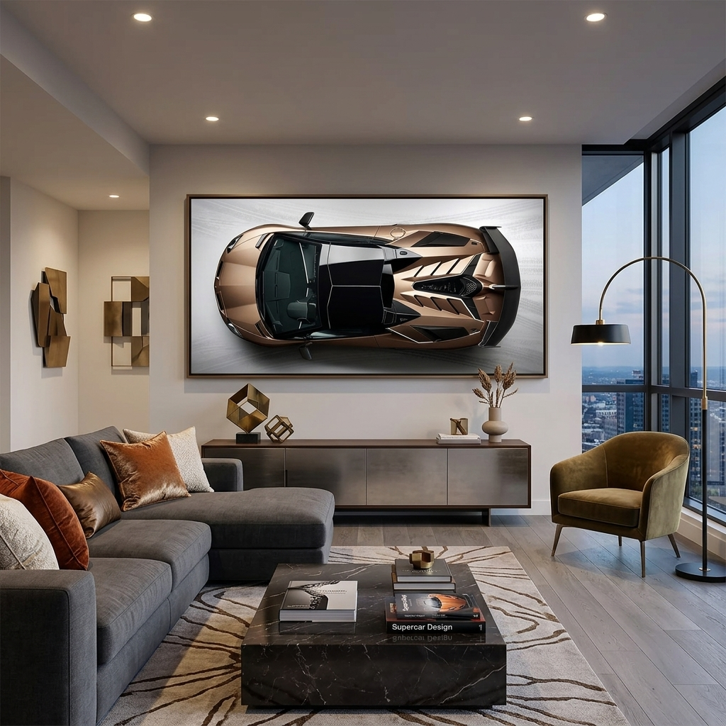 The car is a brown Lamborghini Canvas Wall Art Print
