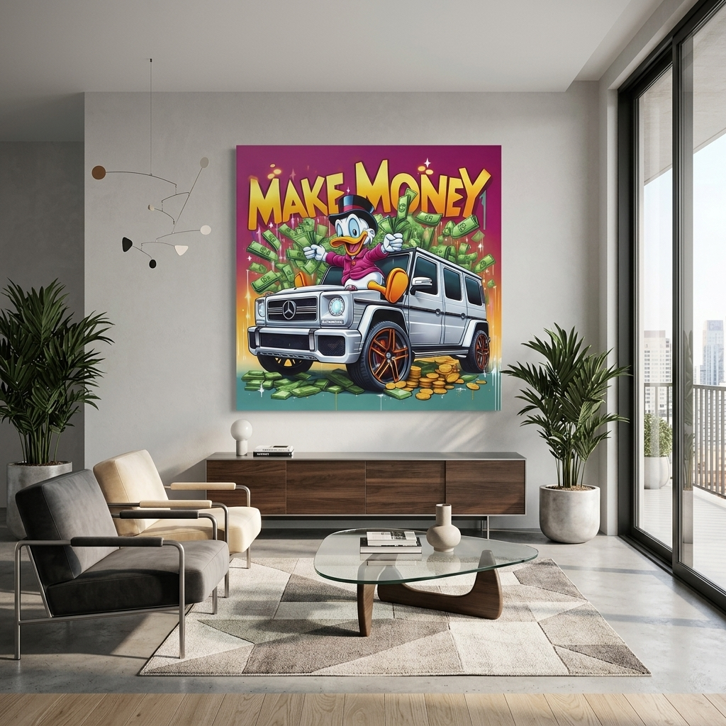 Inspirational Canvas Wall Art Print Scrooge on Mercedes Make Money