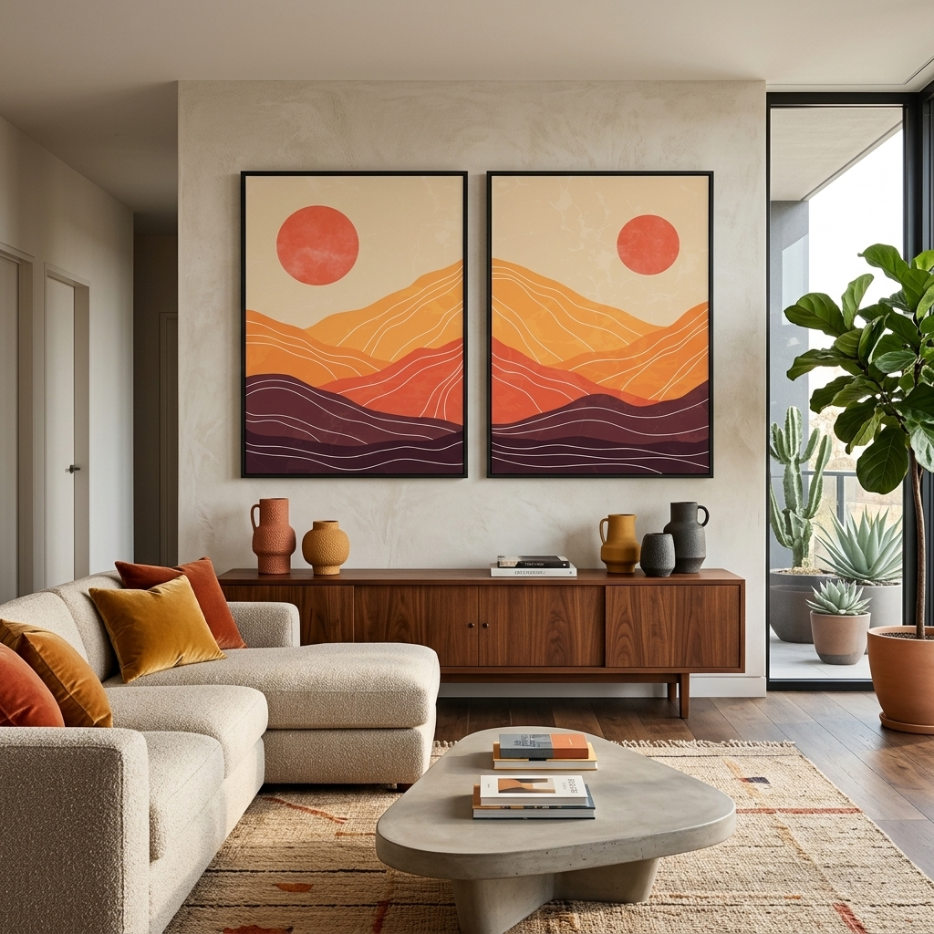 Modular desert abstract in orange brown and red colors Multi Panel Canvas Wall Art Print