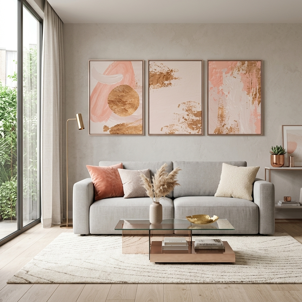 Modular beige-pink abstract Multi Panel Canvas Wall Art Print