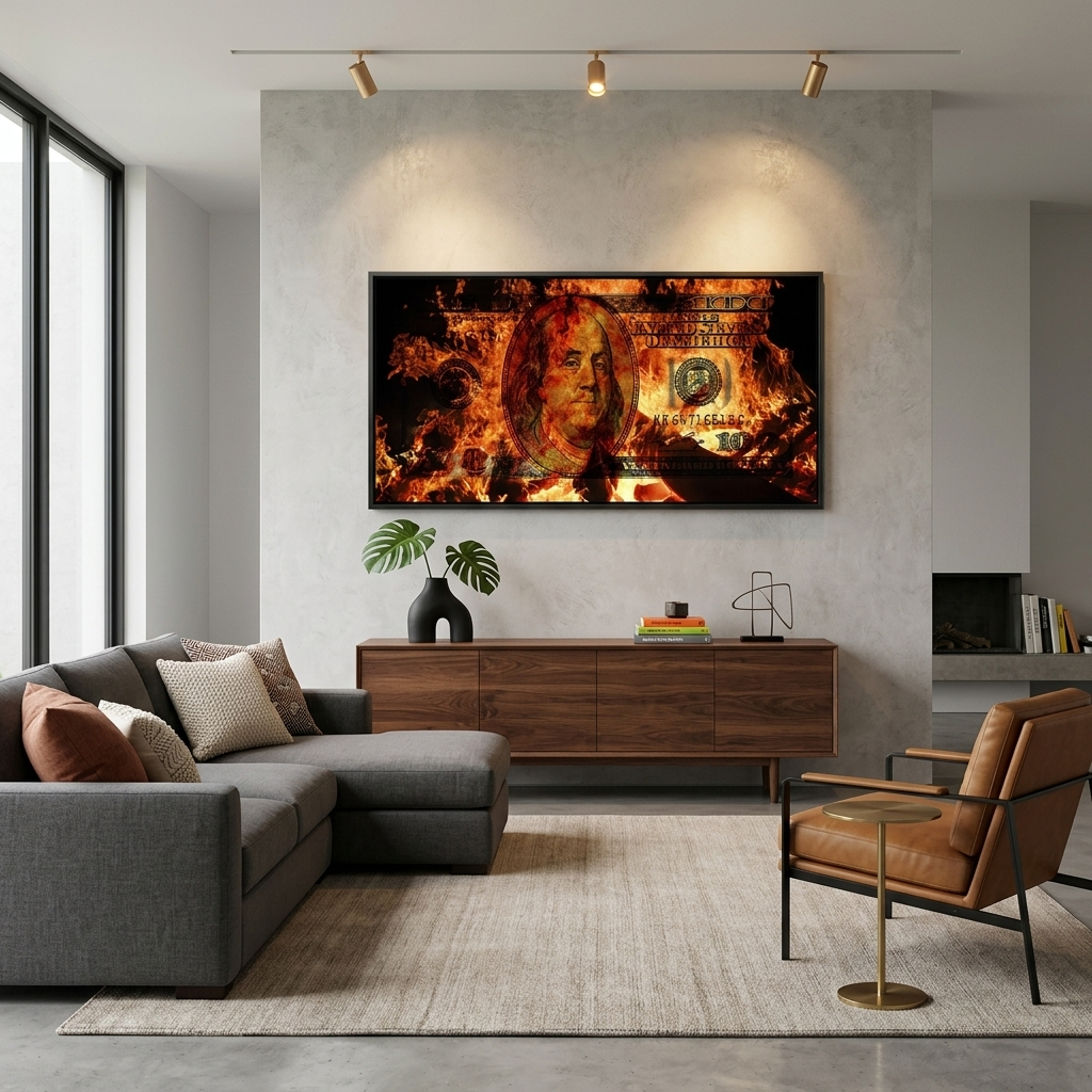 Inspirational Canvas Wall Art Print 100 dollars on fire