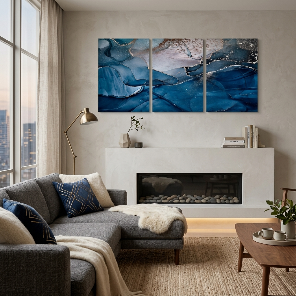 Modular blue-gray abstract Multi Panel Canvas Wall Art Print