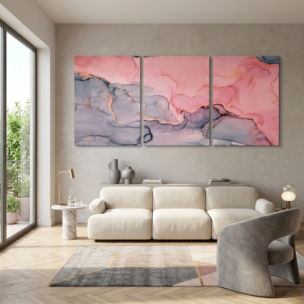 Modular abstract gray and pink Multi Panel Canvas Wall Art Print