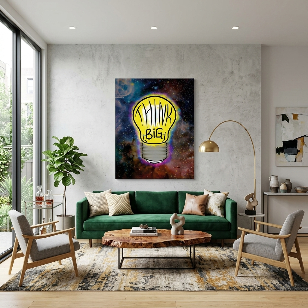 A light bulb with lettering on a starry background Motivational Canvas Wall Art Print