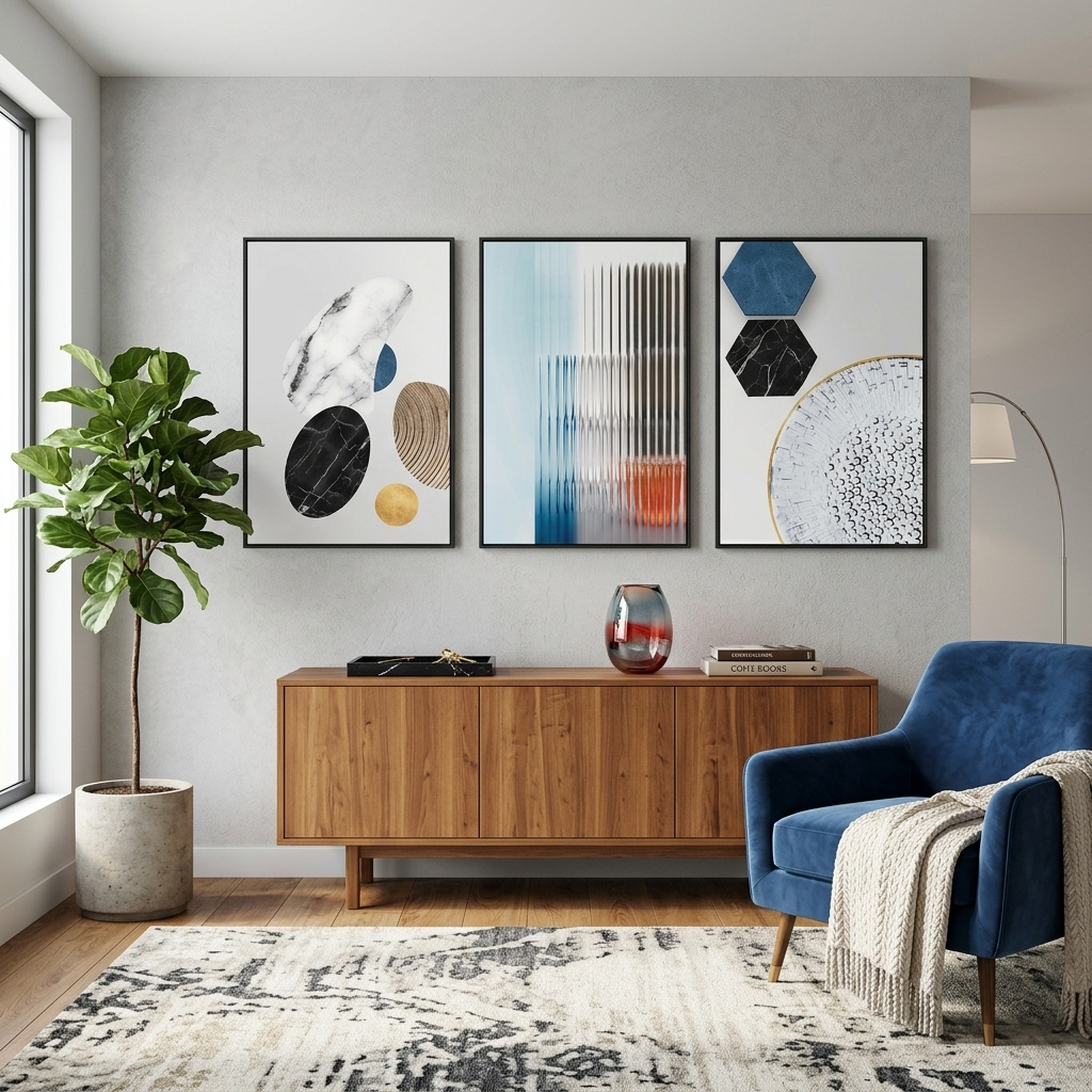Multi Panel Canvas Wall Art Print Abstraction with geometric marble figures