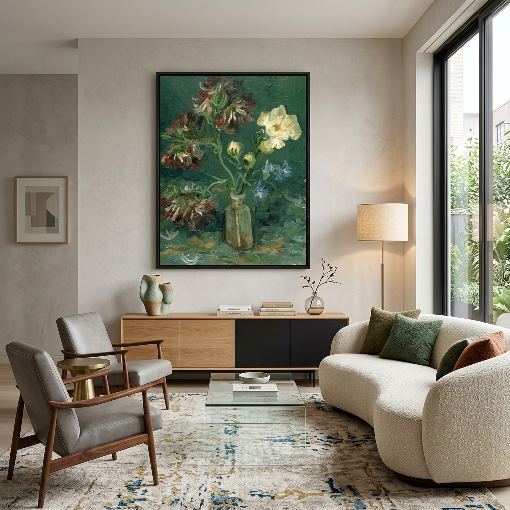 Vase with forget-me-nots and peonies Van Gogh Reproduction Canvas Wall Art Print