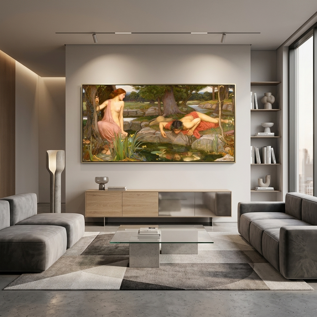 Echo and Narcissus John William Waterhouse Reproduction Canvas Wall Art Print