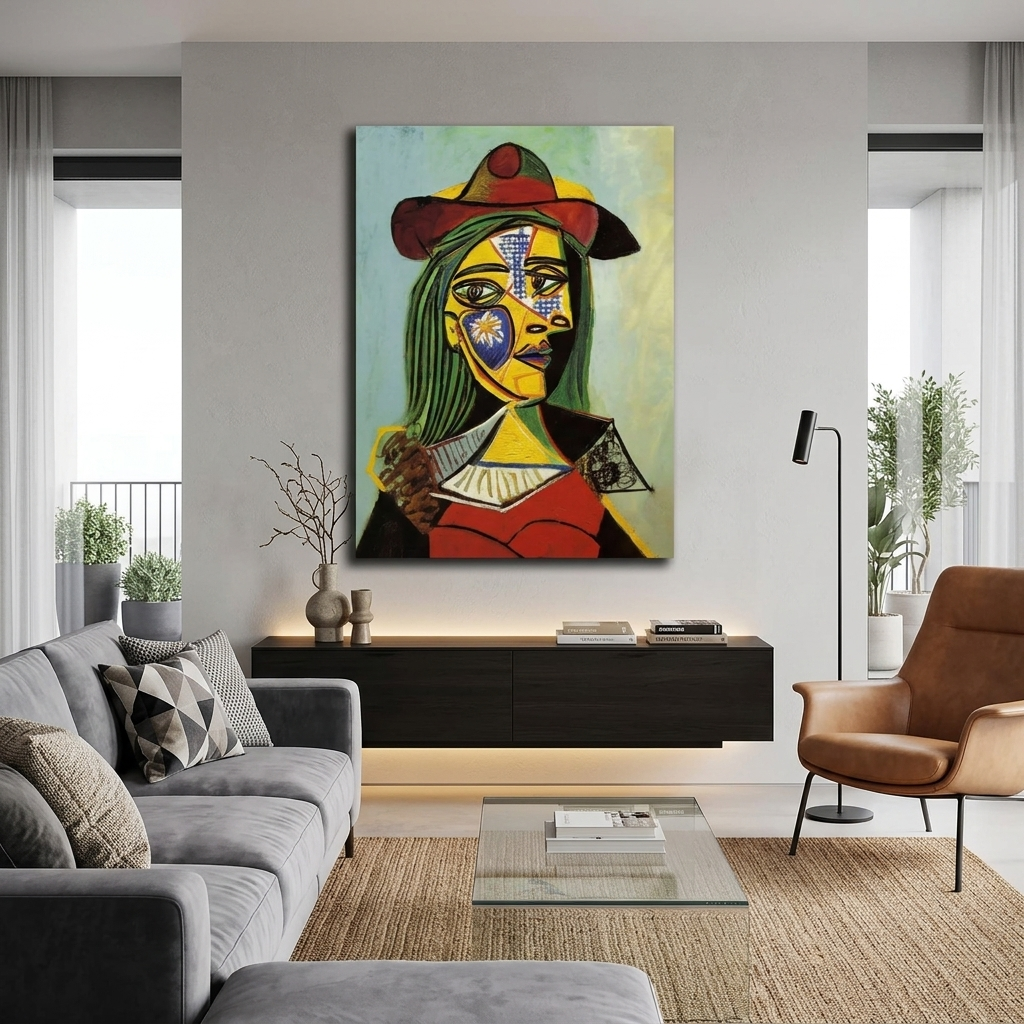 Femme au chapeau et col en fourrure Reproduction Canvas Wall Art Print