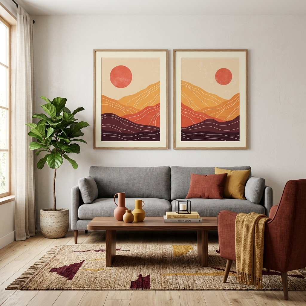 Modular desert abstract in orange brown and red colors Multi Panel Canvas Wall Art Print
