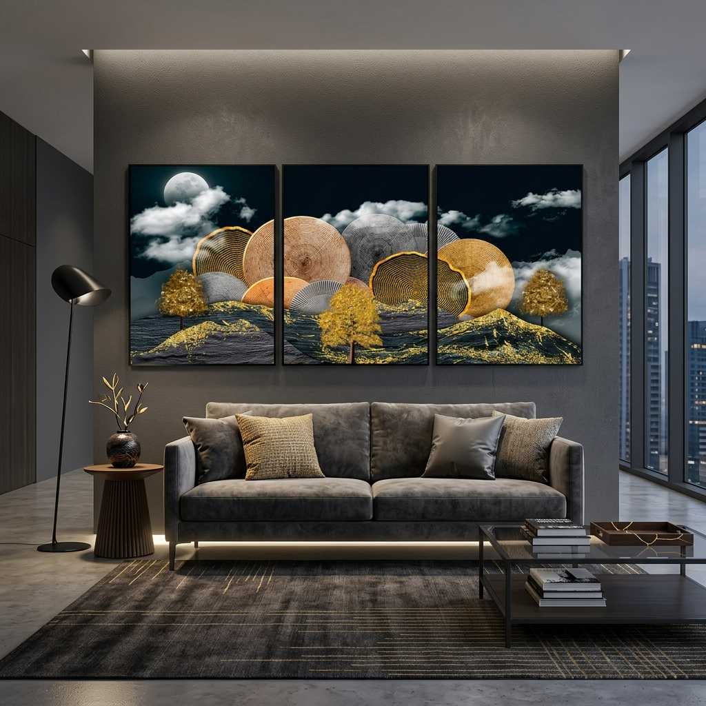 Modular abstract tree in gold Multi Panel Canvas Wall Art Print