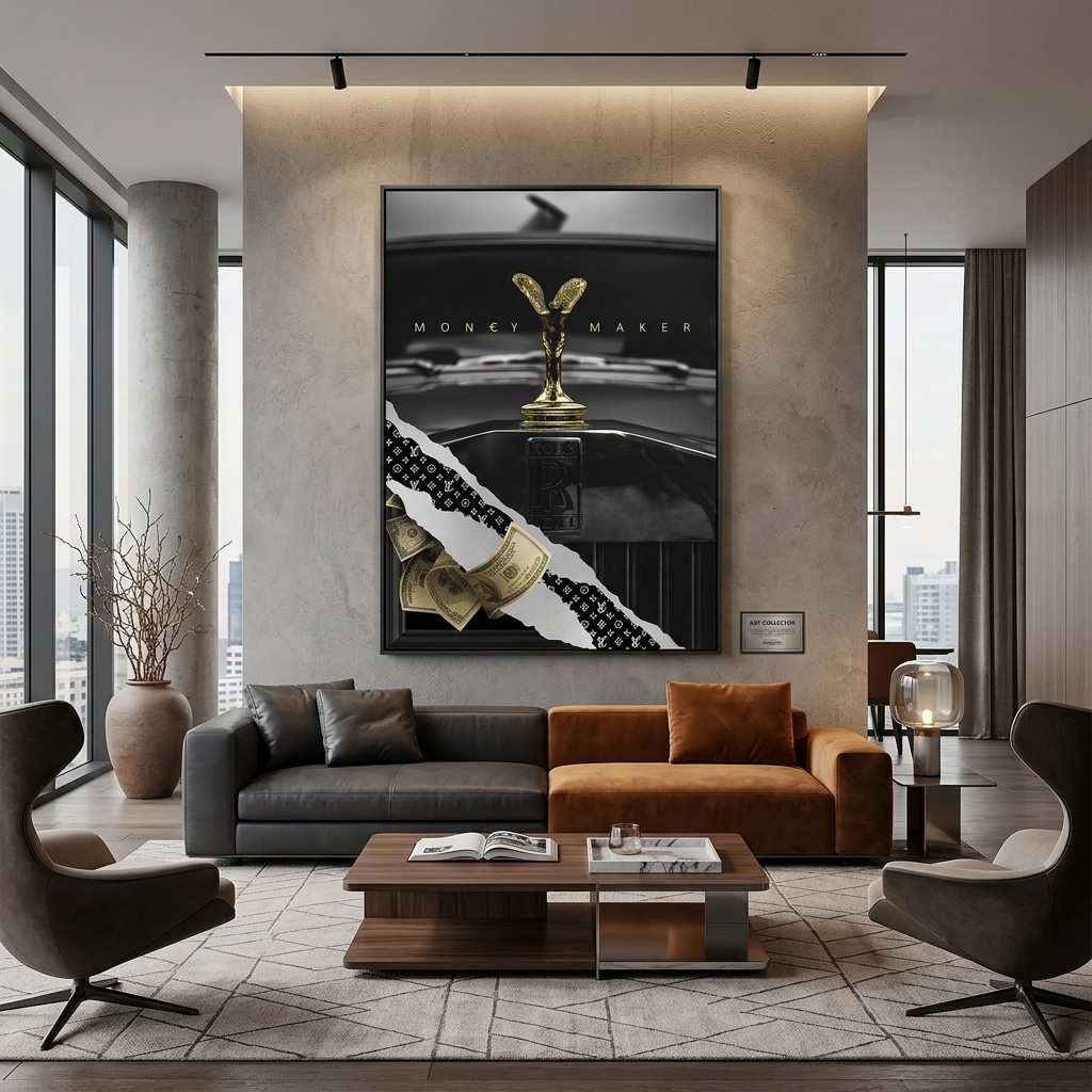 Money Maker with gold dollars Motivational Canvas Wall Art Print