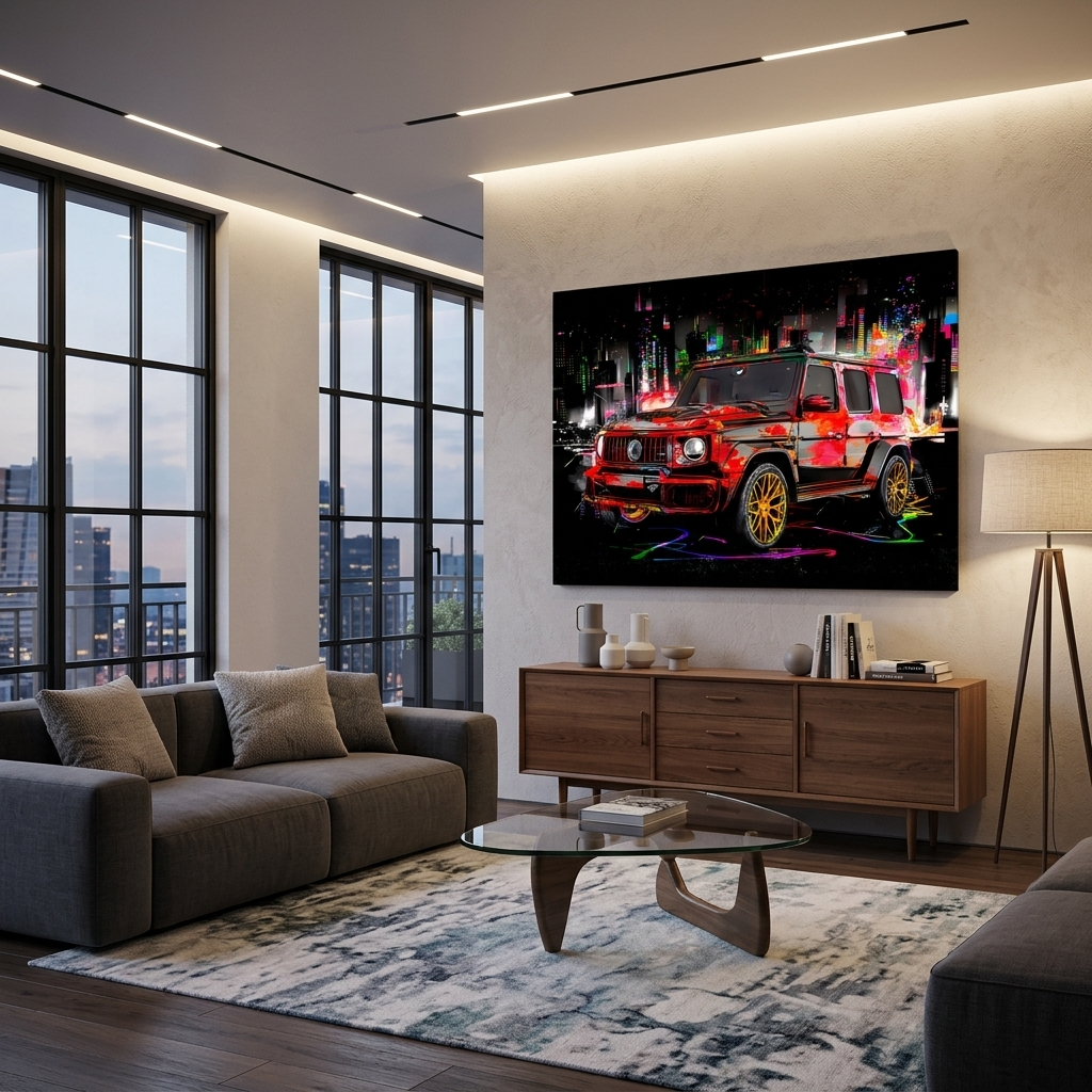 Mercedes G class car on the background of the night city Canvas Wall Art Print