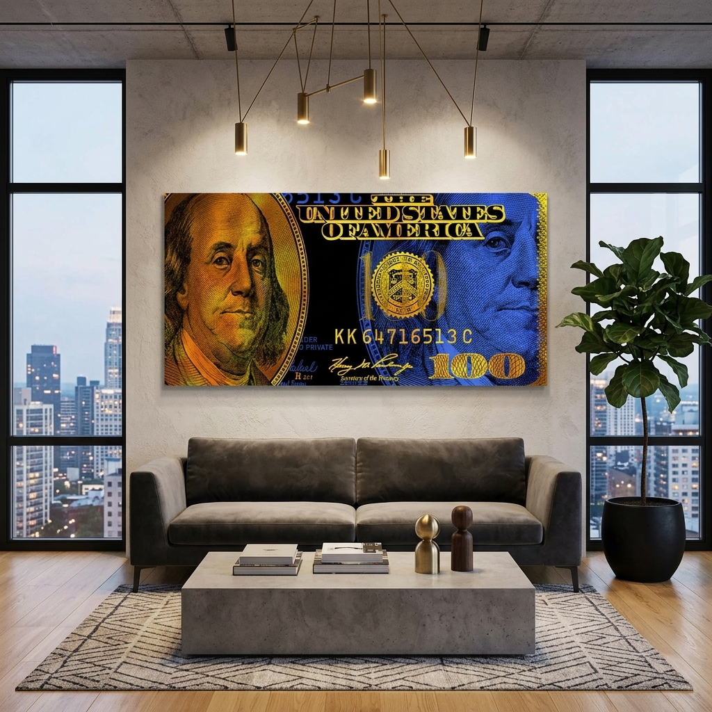 Inspirational Canvas Wall Art Print 100 dollars blue and gold