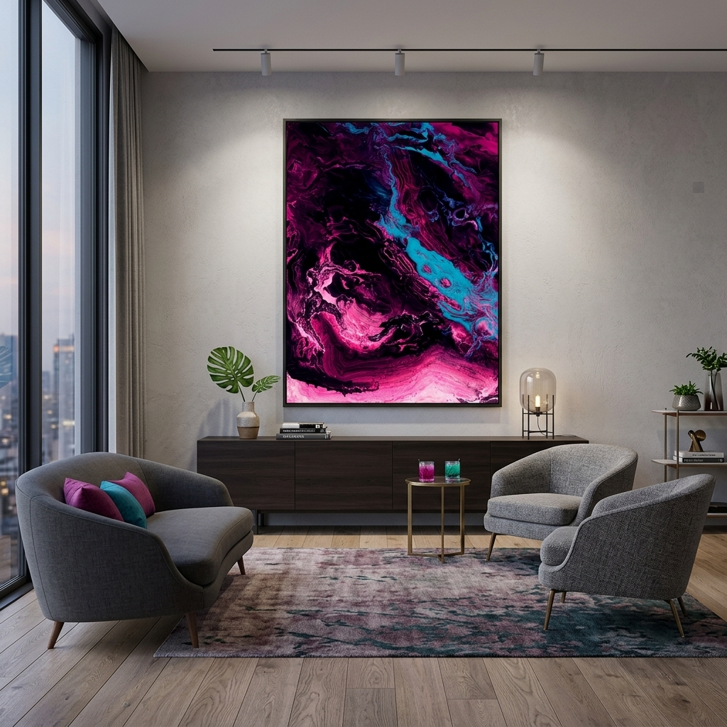 Crimson-black with blue elements Abstraction Canvas Wall Art Print