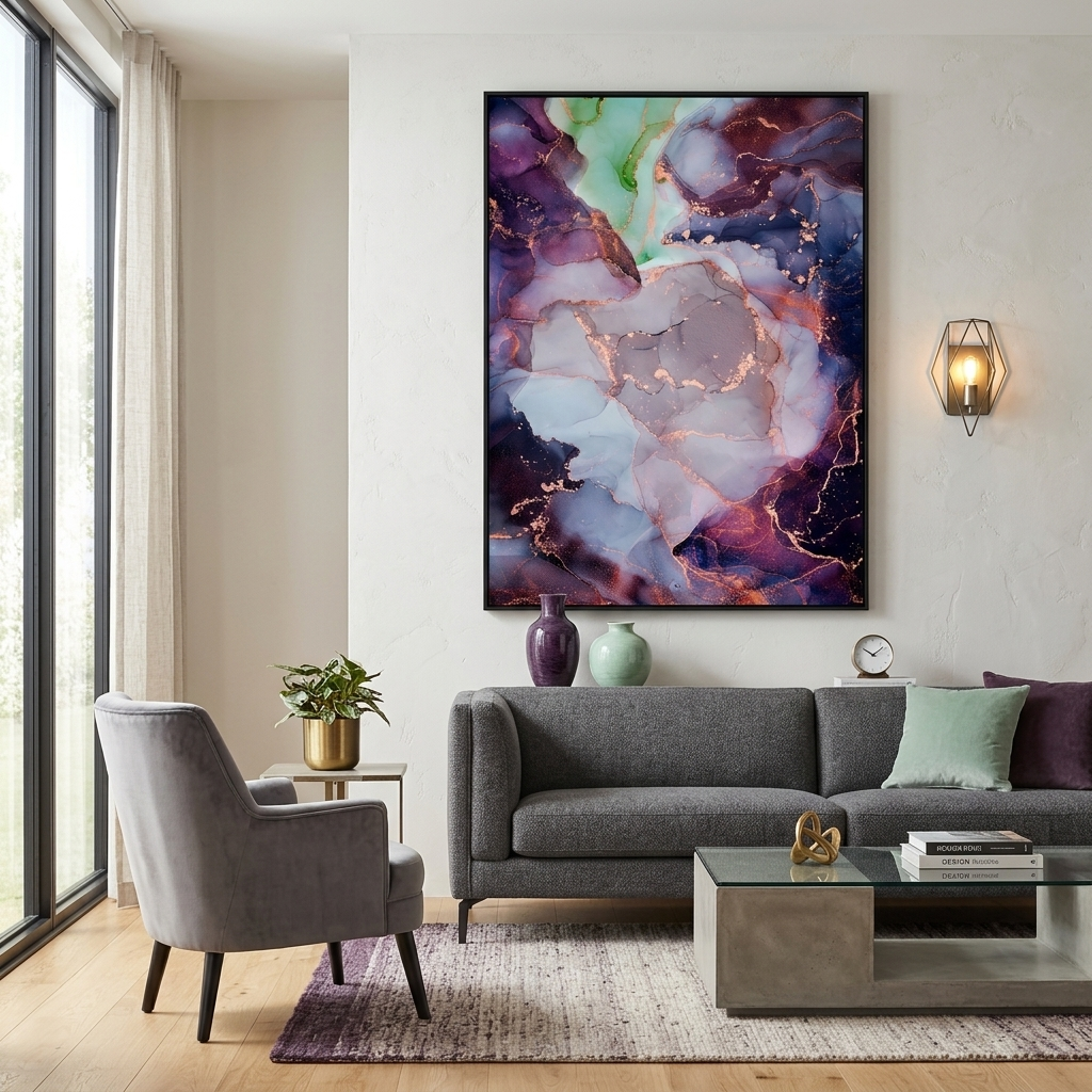 Dark blue with gold elements Abstraction Canvas Wall Art Print