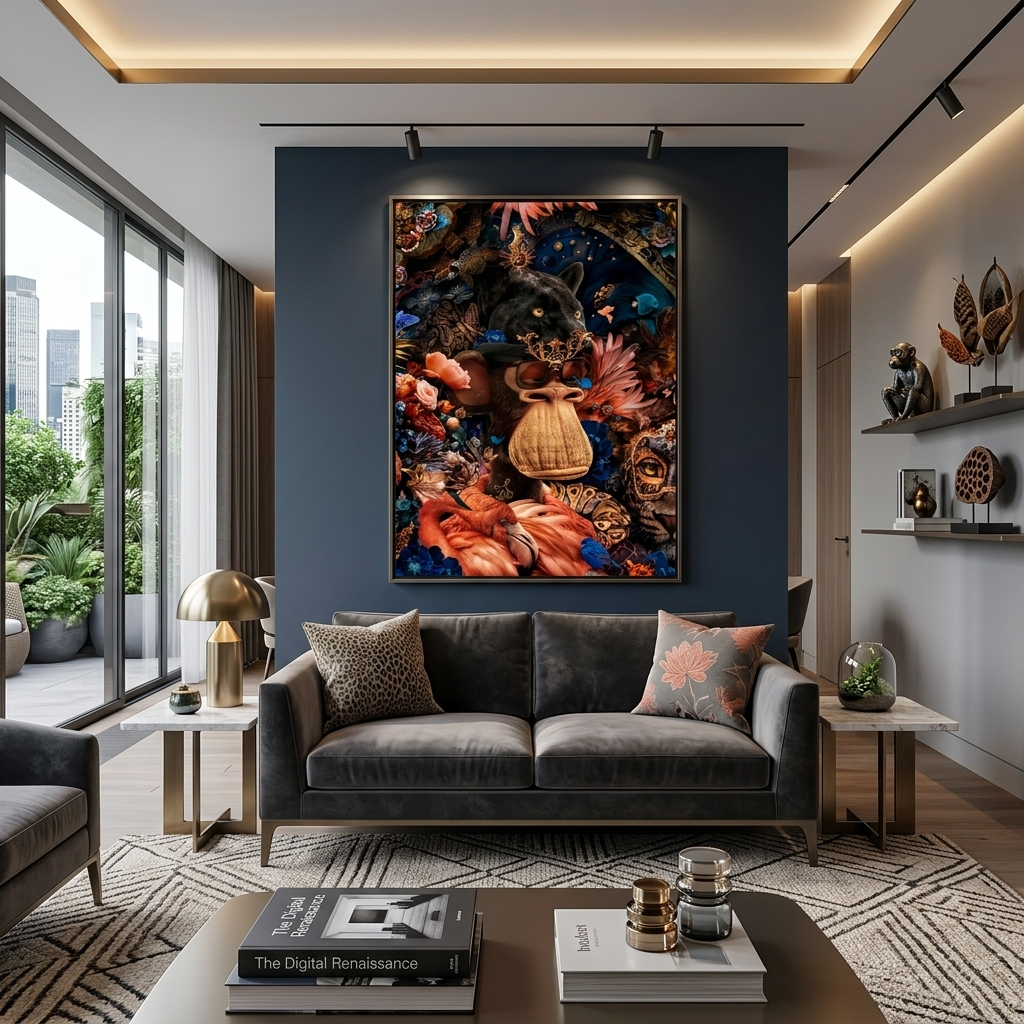 Interior BAYC monkey and black panther Canvas Wall Art Print