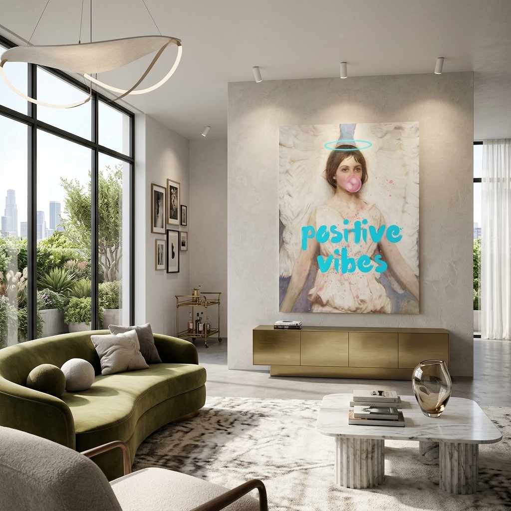 Canvas Wall Art Print Angel with gum. Positive vibes