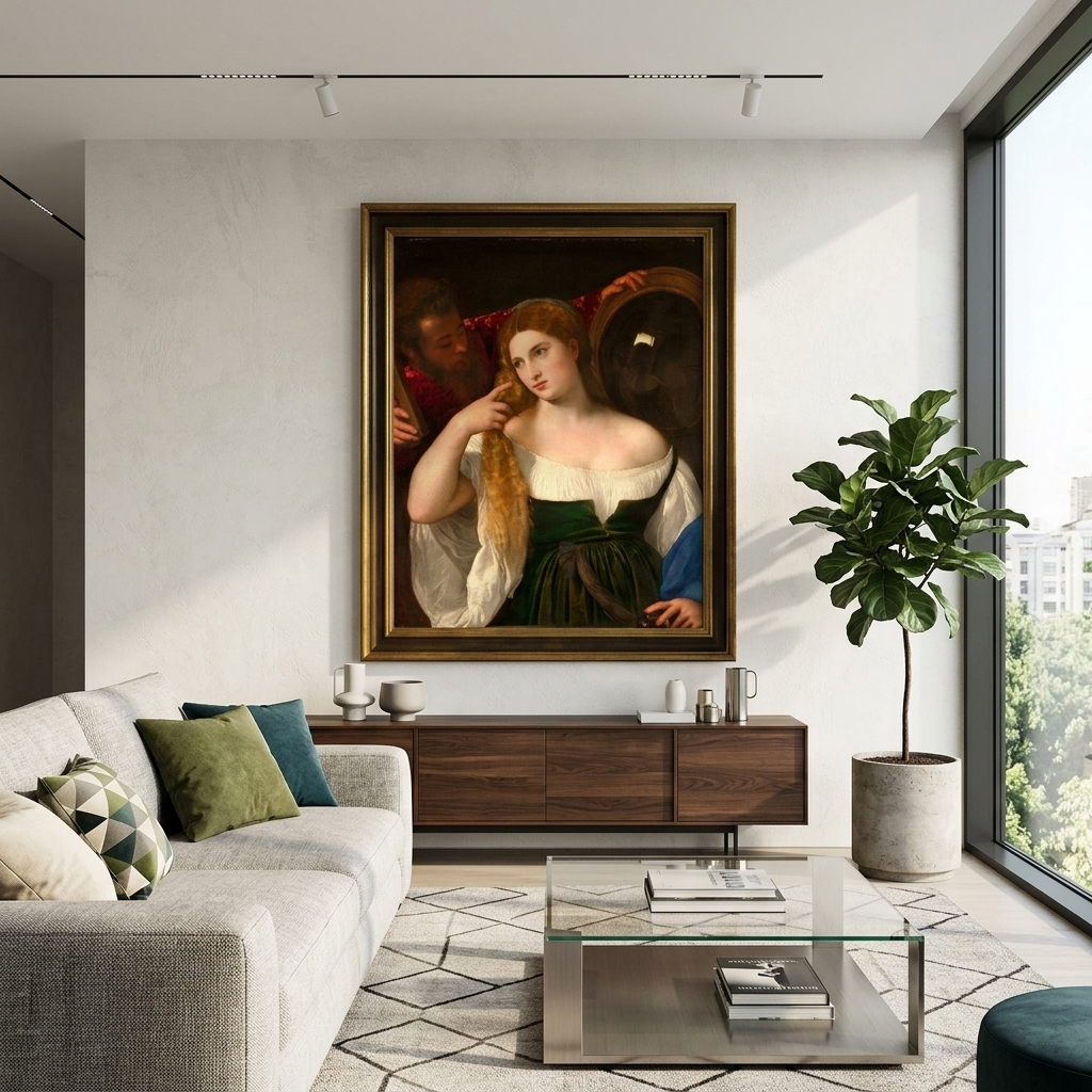 Woman in front of the mirror Titian Reproduction Canvas Wall Art Print
