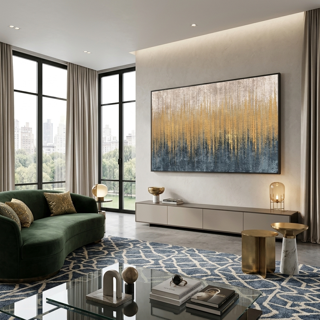 Lots of vertical gold lines on a white and gray background Abstraction Canvas Wall Art Print