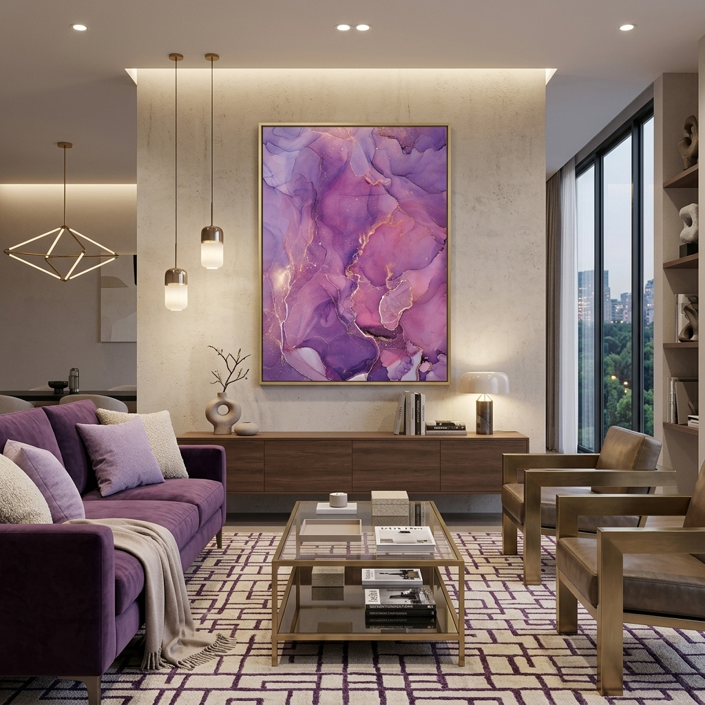 Lilac pink Abstraction Canvas Wall Art Print