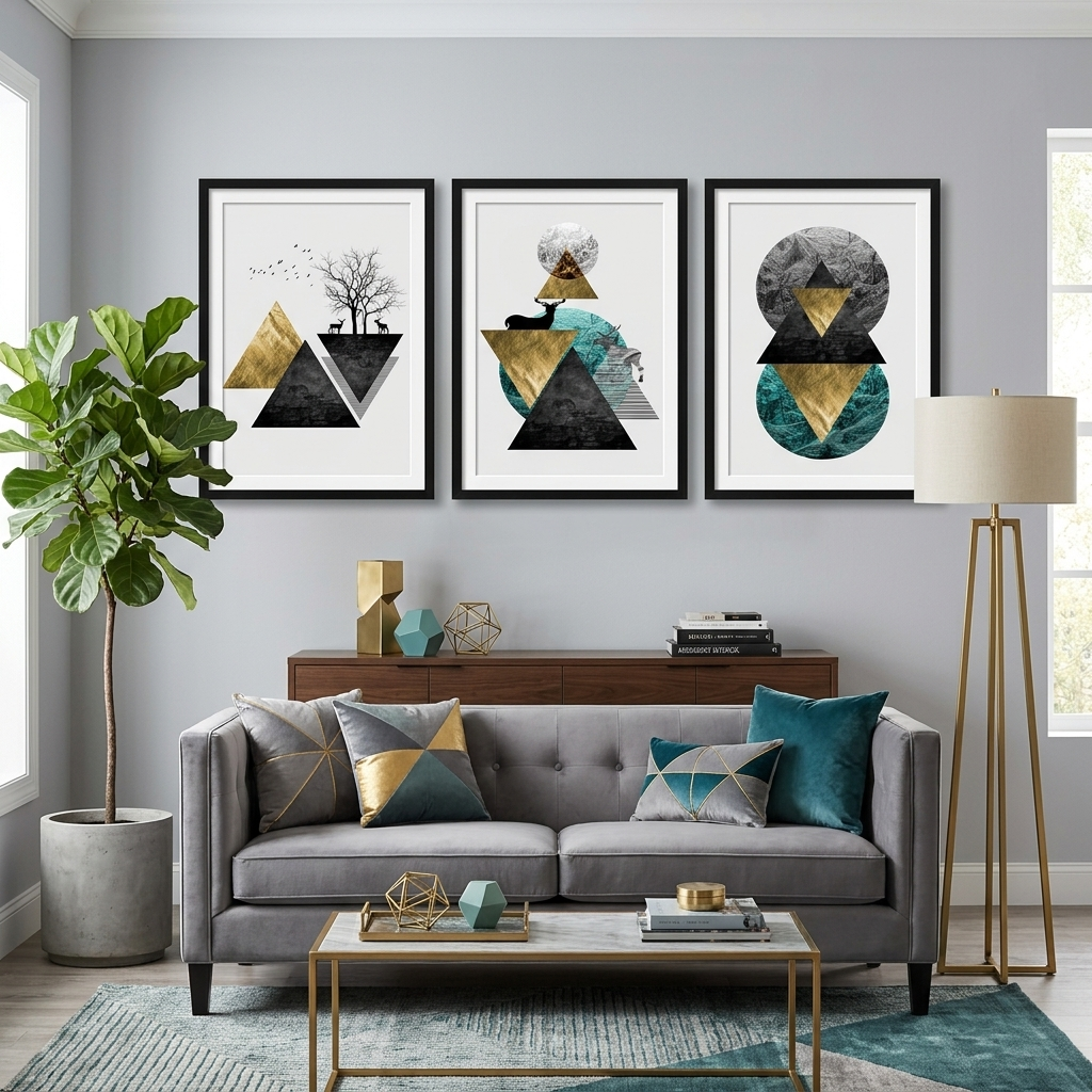 Modular abstract on white background with geometric shapes Multi Panel Canvas Wall Art Print