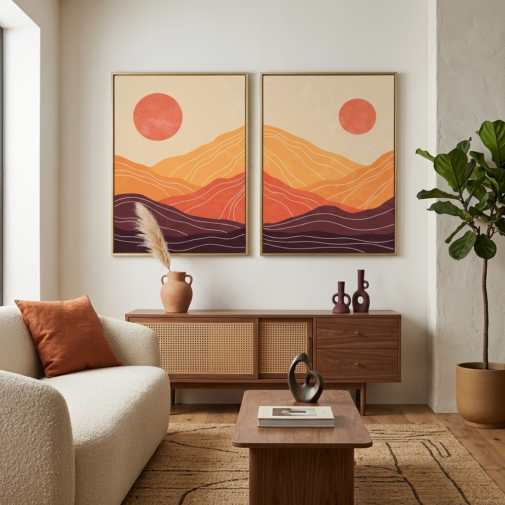 Modular desert abstract in orange brown and red colors Multi Panel Canvas Wall Art Print
