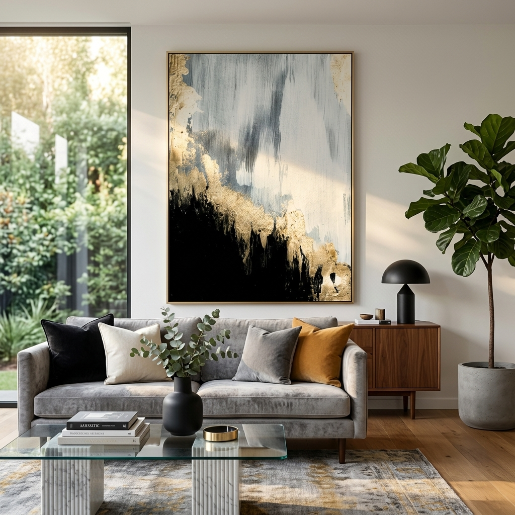 In silver gold and black Abstraction Canvas Wall Art Print