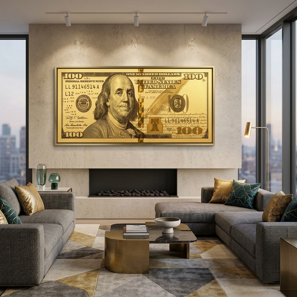100 dollars white and gold Inspirational Canvas Wall Art Print