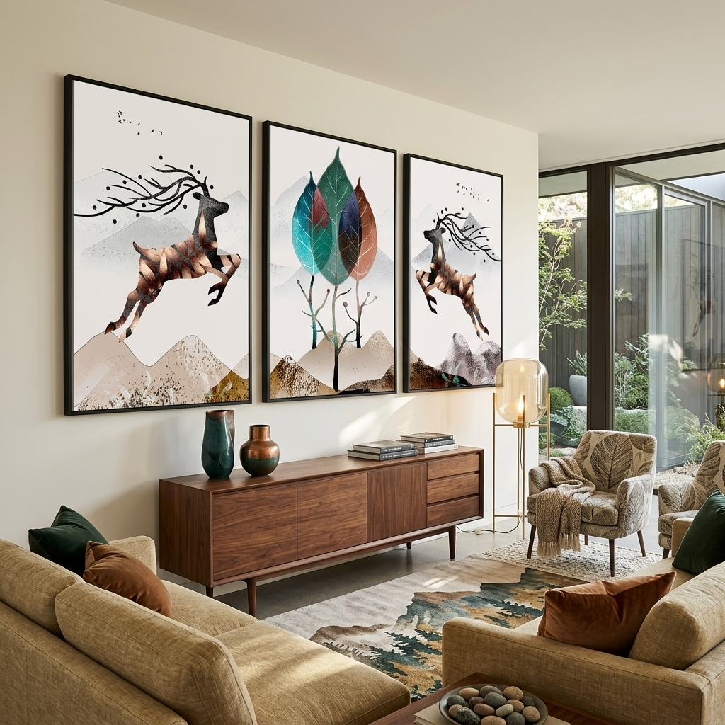 Modular abstract tree in gold style Multi Panel Canvas Wall Art Print